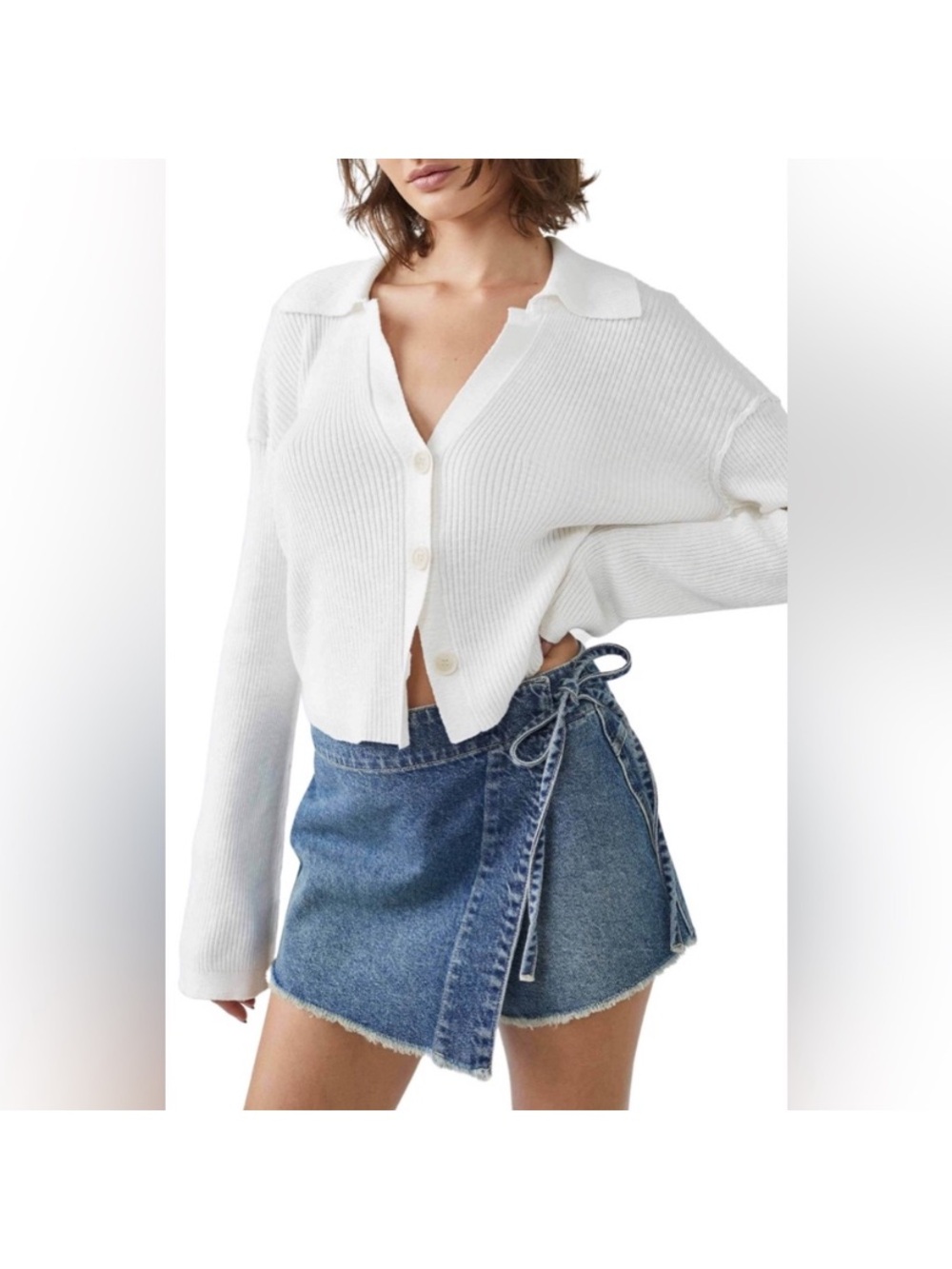Free People Ella Ribbed Cropped Knit Cardigan Sweater
